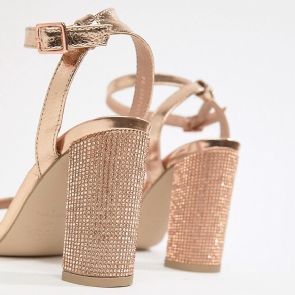 New Look Rose Gold Rhinestone Block Heel Sandal - Picture 2 of 7